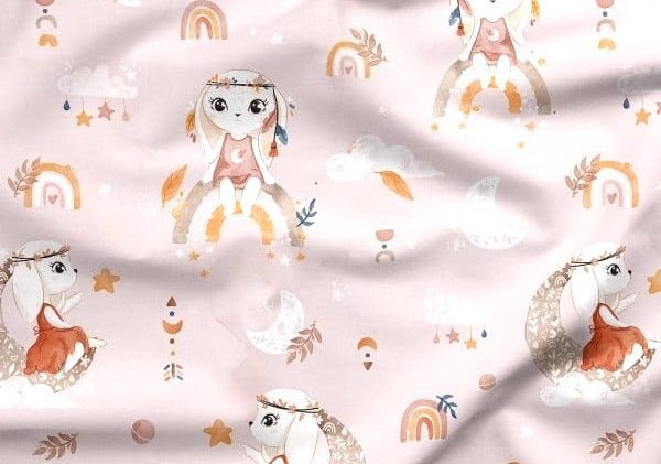 Mouchoir Enfants en coton Boho Lapins Rose – Image 3