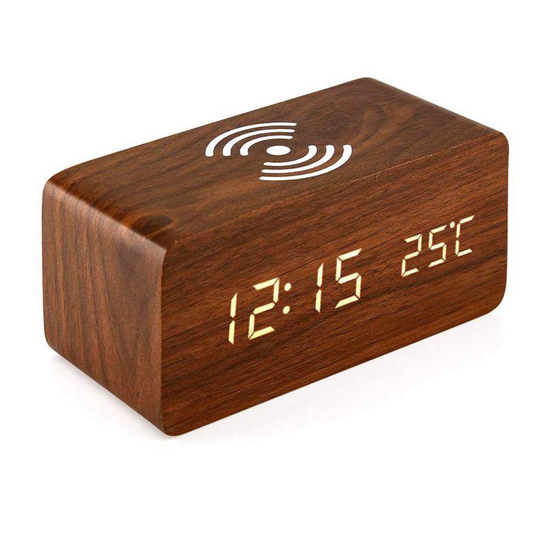 Radio Réveil Chargeur QI HP Bluetooth (Marron)